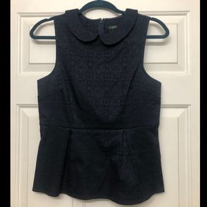 Navy Peplum Blouse with Peter Pan Collar